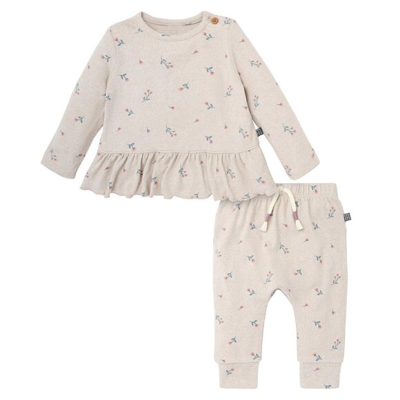 Baby Girl Hacci Top & Pant Set - Soft Peplum Outfit - Size 0-6 - Picture 1 of 8